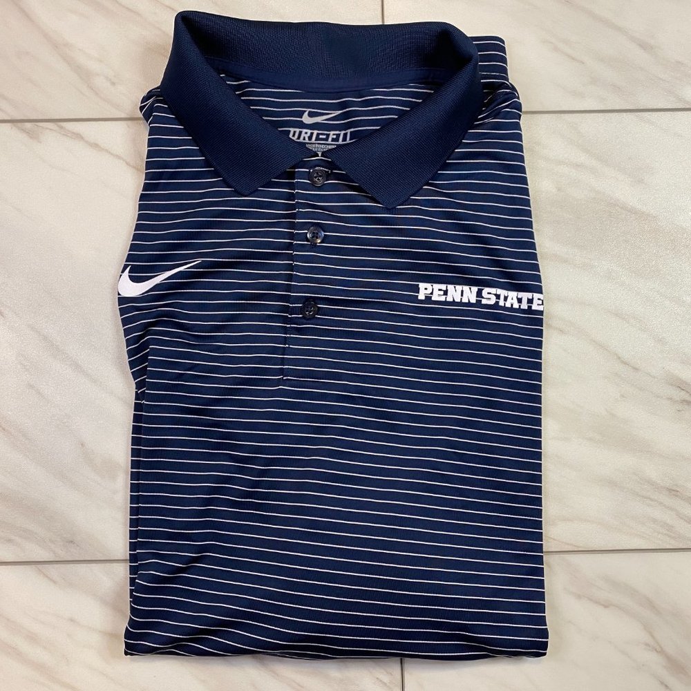 Nike Dri Fit Penn State Nittany Lions Golf Polo Blue White Stripe 2XL XXL